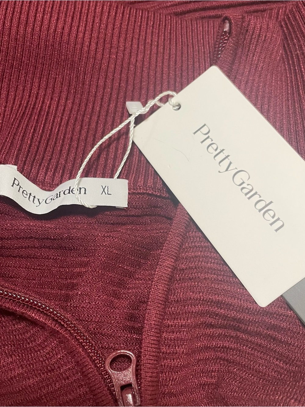 Full-Zip Ribbed Knit Jacket - Wine - Picture 5 of 5